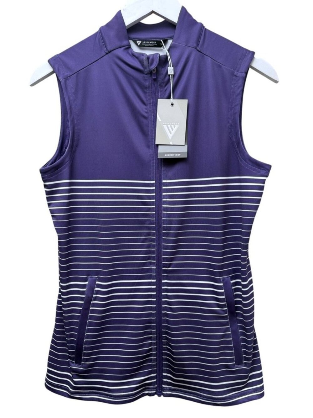 Levelwear Womens Golf Breeze Vest Size Small Purple Stripe Full Zip NWT